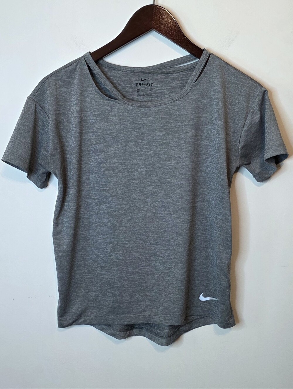 Nike Women's Miler Asymmetrical Slash Cutout Running Tee Gray Size XS
